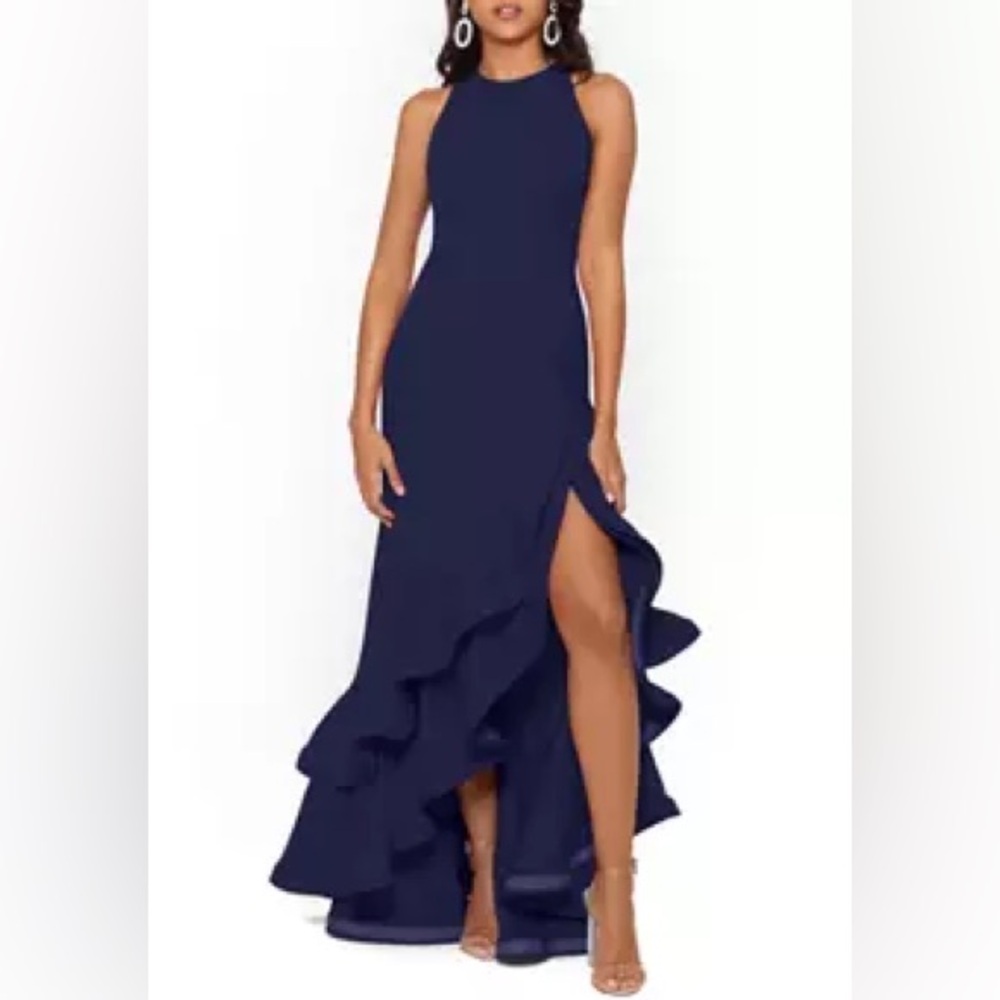 Betsy & Adam Ruffle Halter Dress